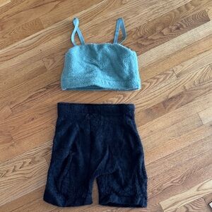 Gymshark Whitney Simmons Fuzzy Crop Top and Black Shorts Medium Set